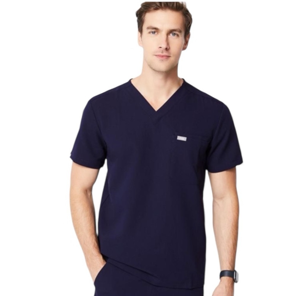 Figs Dark Blue V Neck Scrub Top
